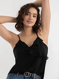 Ruffle Cami Blouse Black Floral Print