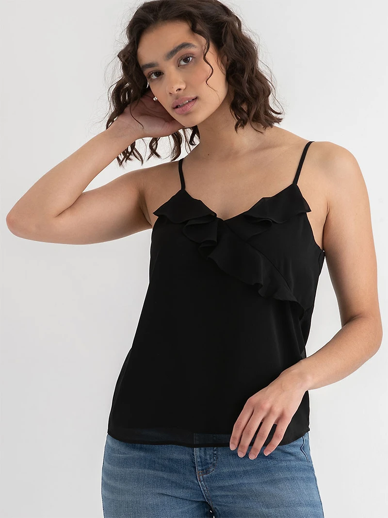 Ruffle Cami Blouse Black Floral Print