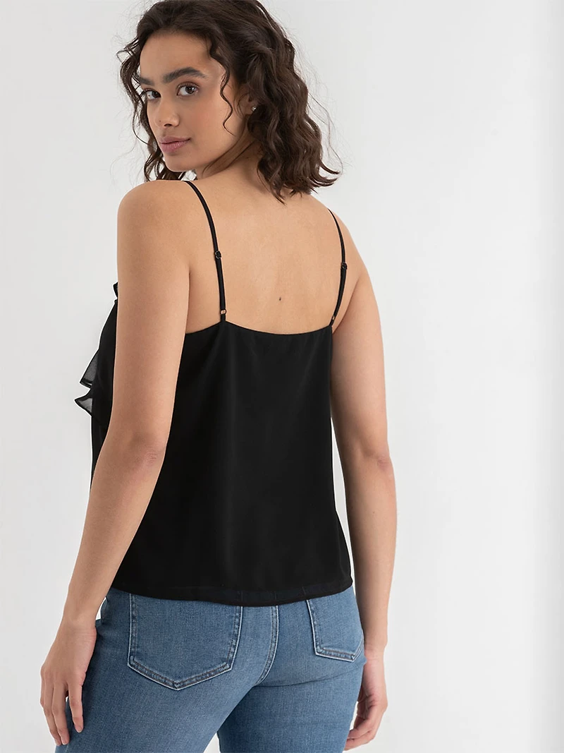 Ruffle Cami Blouse Black Floral Print