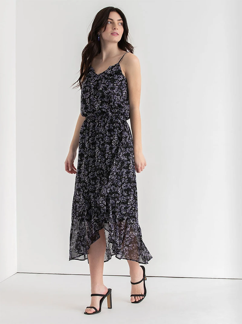 Ruffle Cami Blouse Black Floral Print