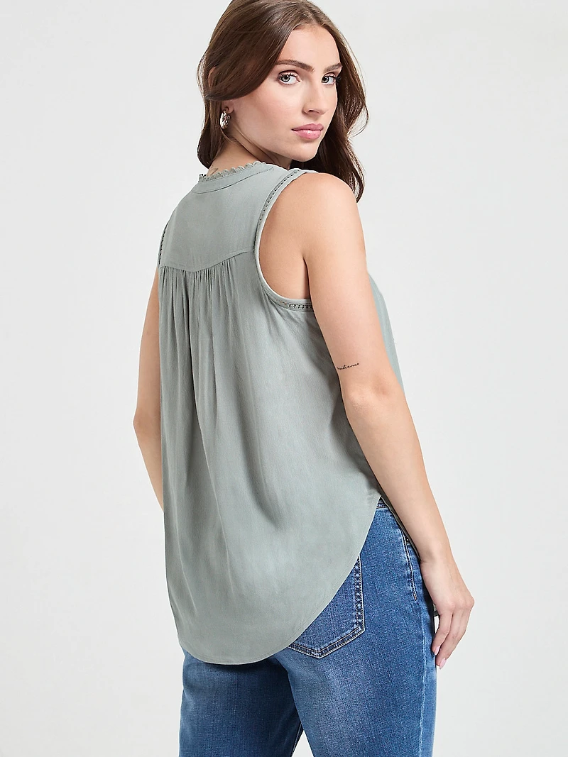 Sleeveless Crochet Insert Top Pink - A Boo