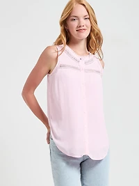 Sleeveless Crochet Insert Top Pink - A Boo