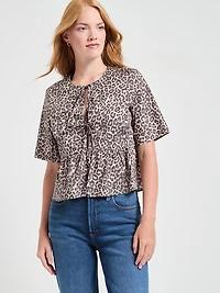 Tie Front Peplum Blouse White