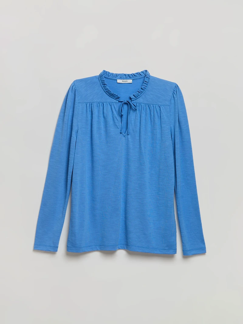 Long Sleeve Tie-Neck Henley Scattered Dot