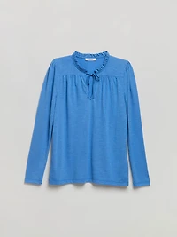 Long Sleeve Tie-Neck Henley Scattered Dot