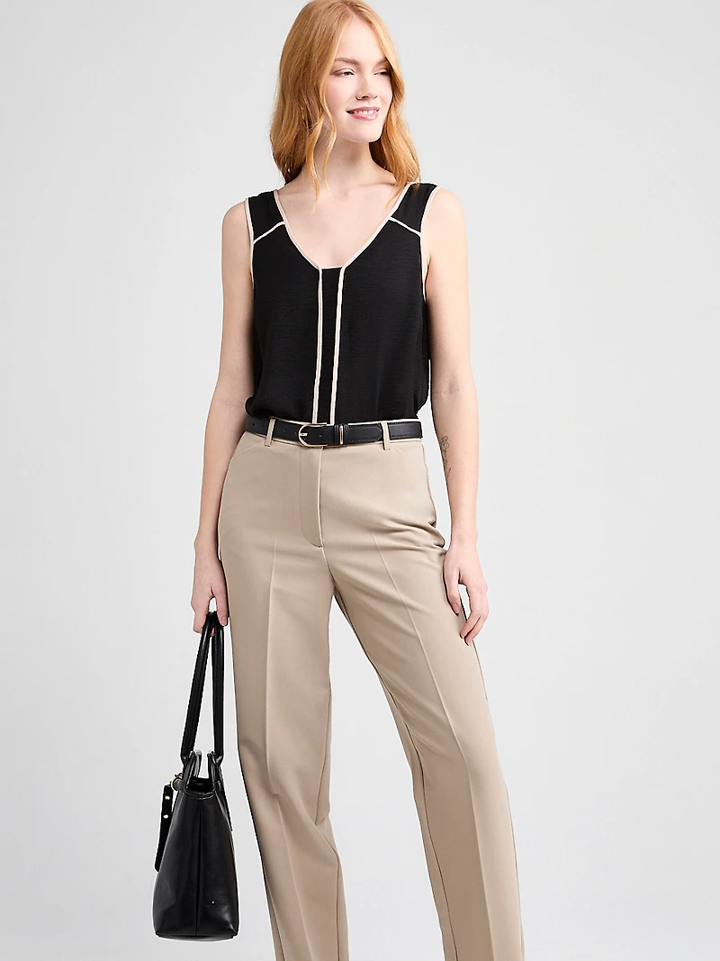 Contrast Trim V-Neck Blouse Doeskin/Black