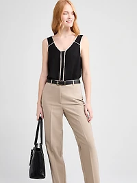 Contrast Trim V-Neck Blouse Doeskin/Black