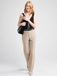 Contrast Trim V-Neck Blouse Doeskin/Black