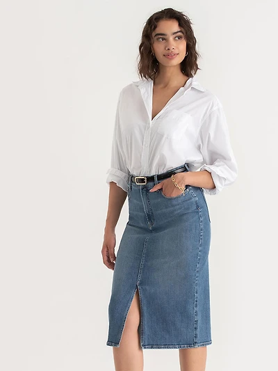 Denim Midi Skirt Midwash