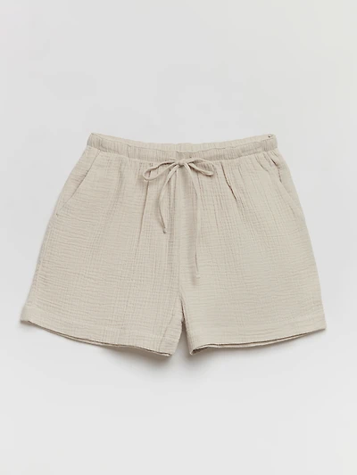 Crinkle Cotton Shorts Pumice Stone
