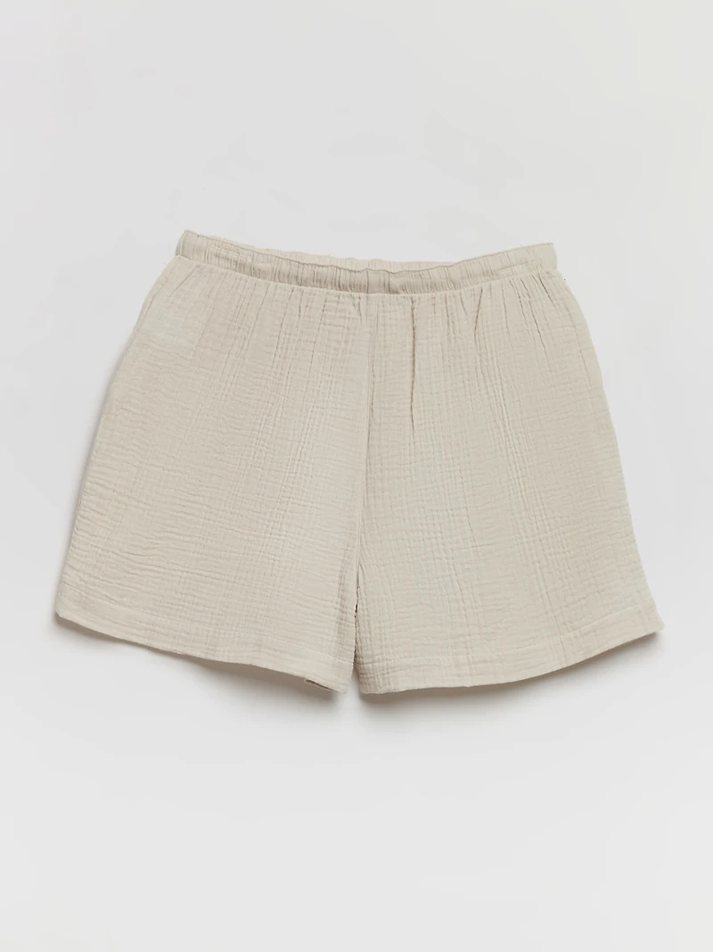 Crinkle Cotton Shorts Pumice Stone