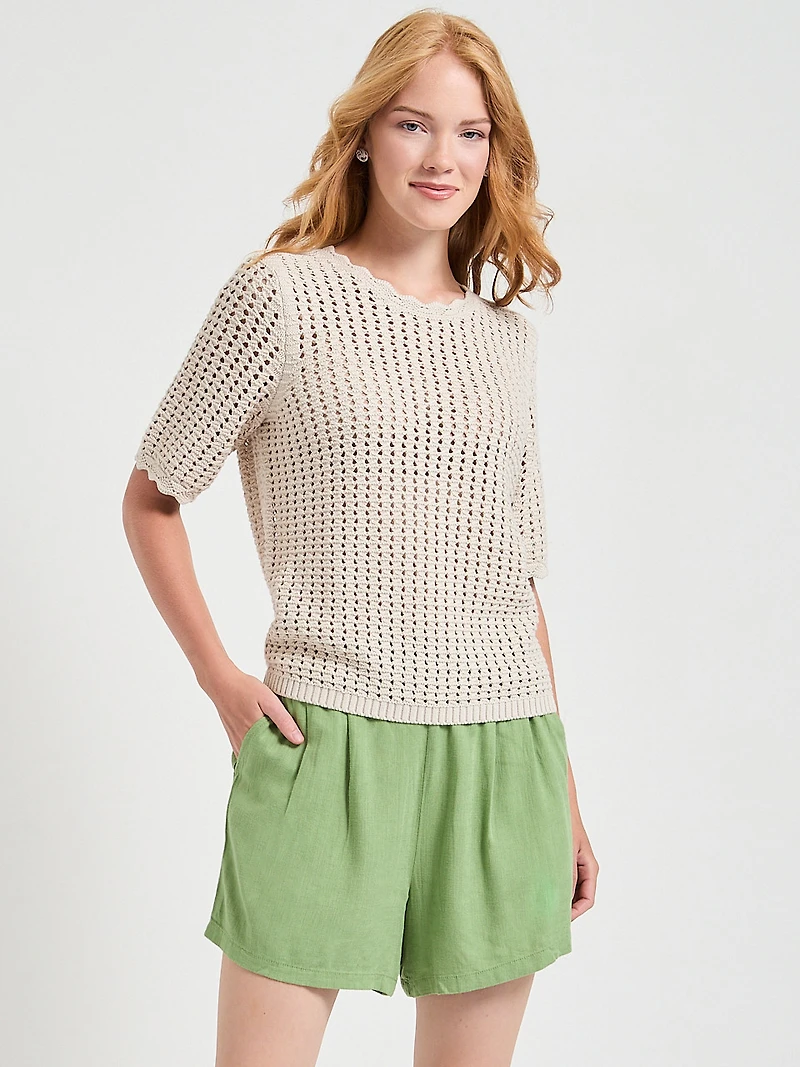 Short Sleeve Cotton Stitch Pullover Pumice Stone