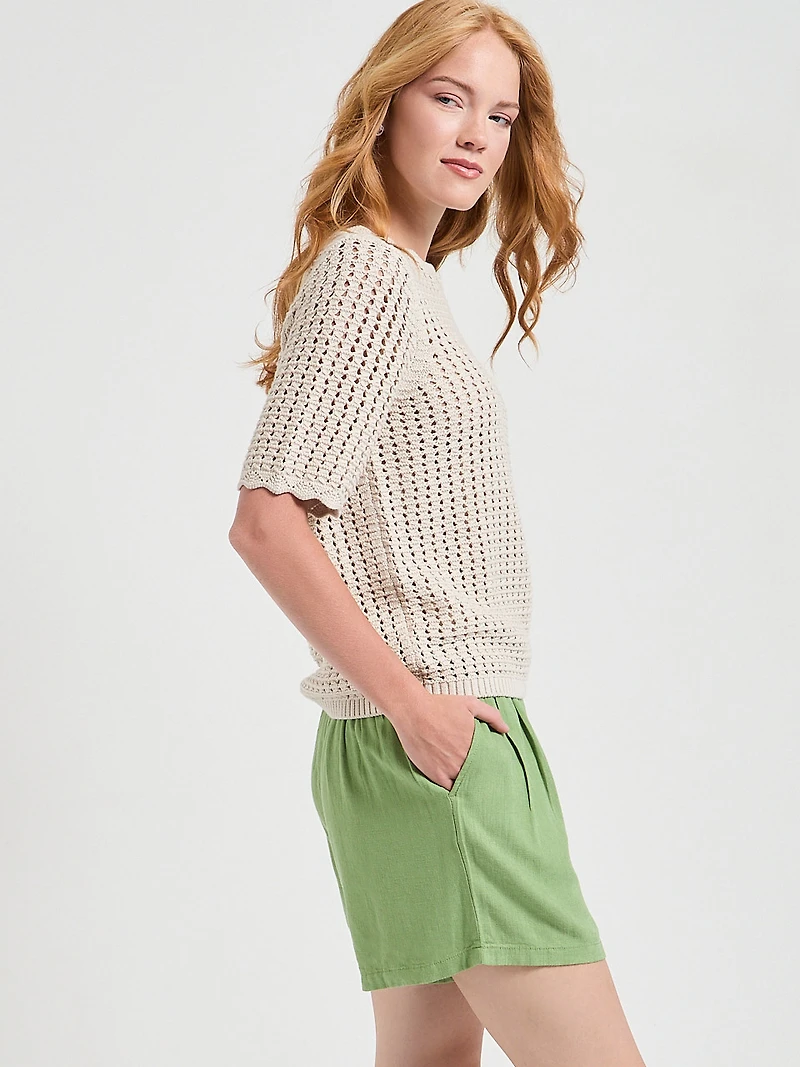 Short Sleeve Cotton Stitch Pullover Pumice Stone