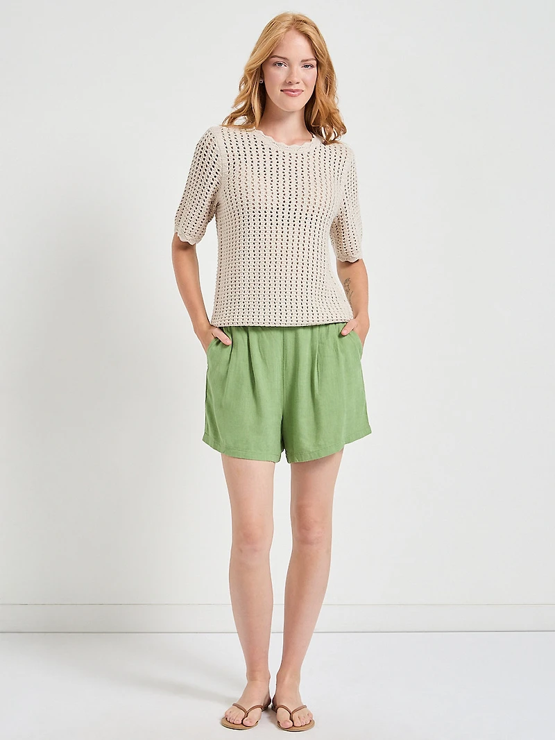 Short Sleeve Cotton Stitch Pullover Pumice Stone