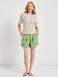 Short Sleeve Cotton Stitch Pullover Pumice Stone