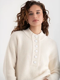 Shaker Stitch Henley Sweater Purple Magic