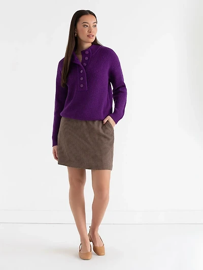 Shaker Stitch Henley Sweater Purple Magic