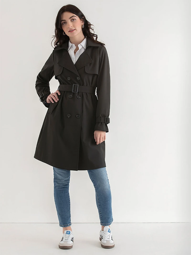 Long Double Breasted Black Trench Navy