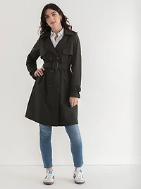 Long Double Breasted Black Trench Navy
