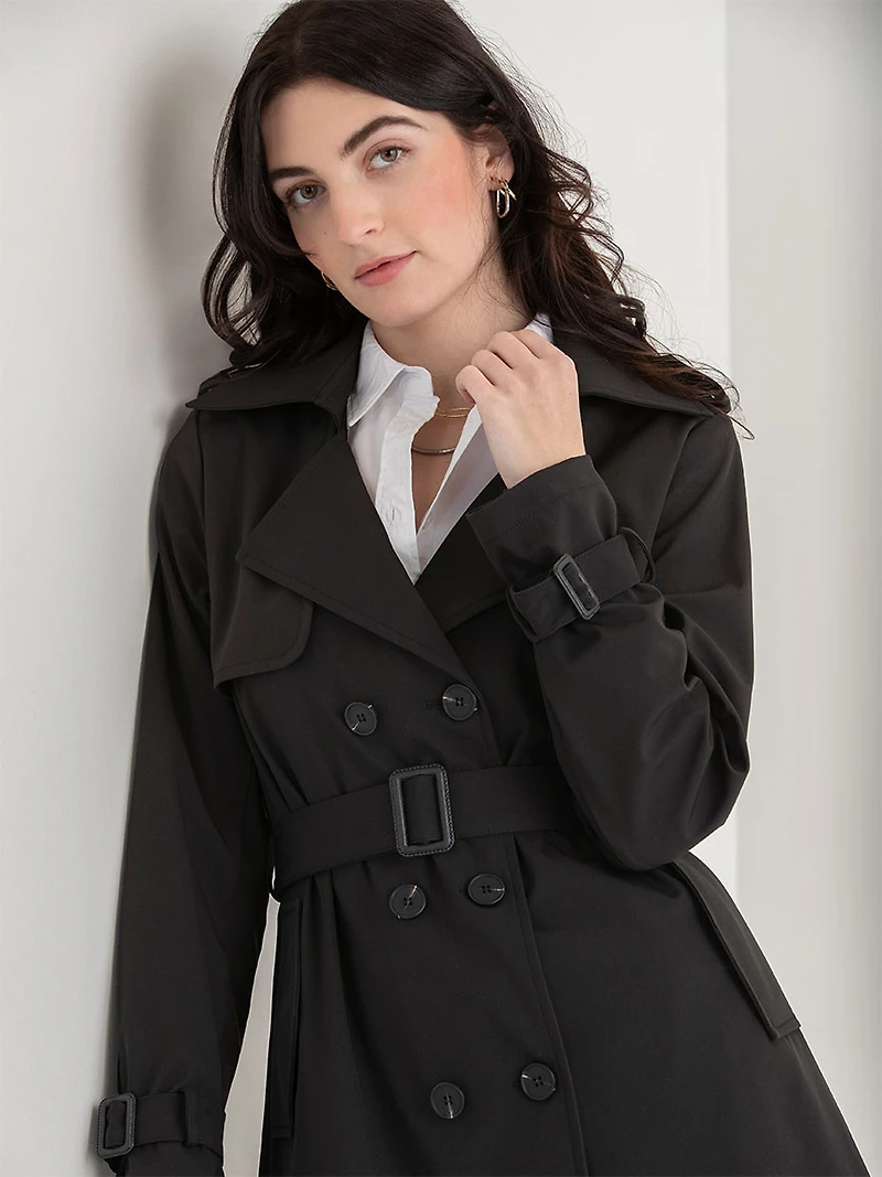 Long Double Breasted Black Trench Navy