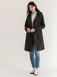 Long Double Breasted Black Trench Navy
