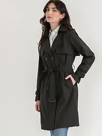 Long Double Breasted Black Trench Navy