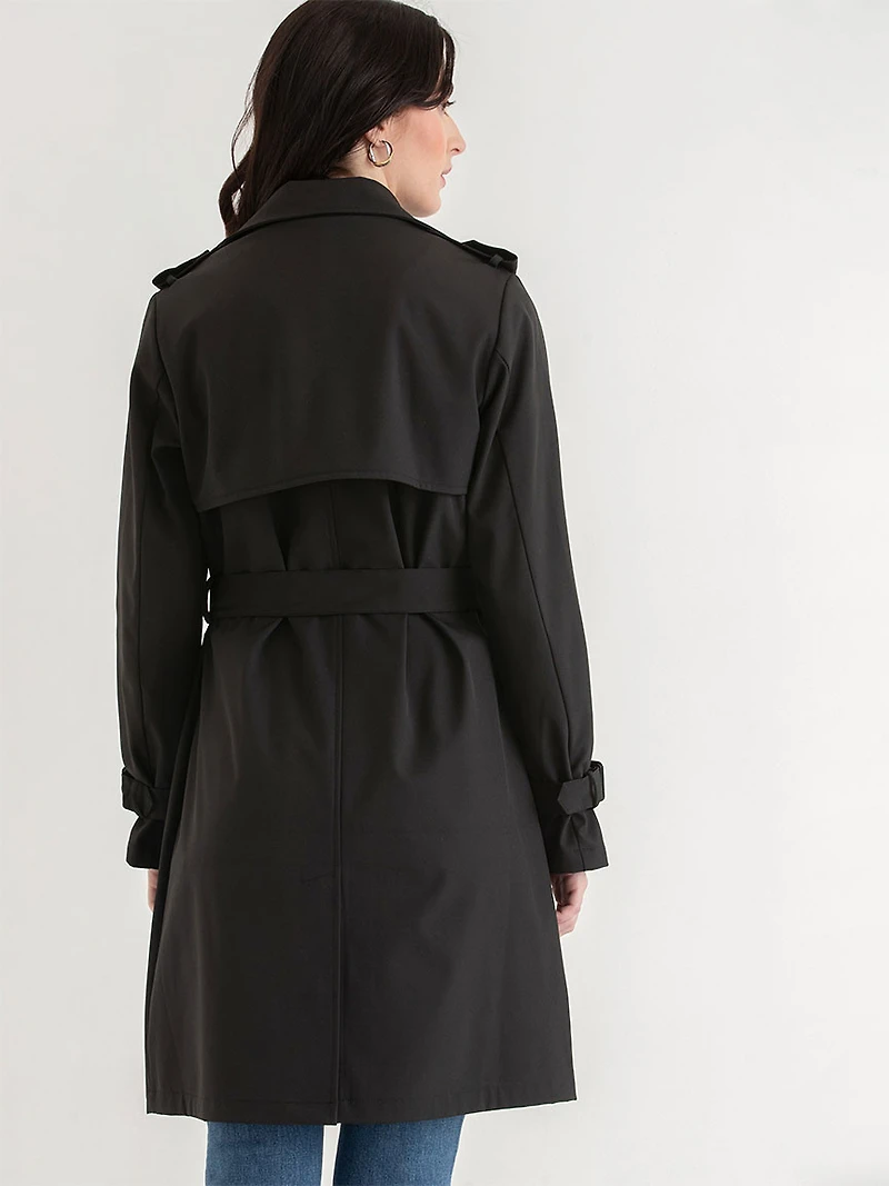 Long Double Breasted Black Trench Navy