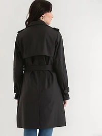 Long Double Breasted Black Trench Navy