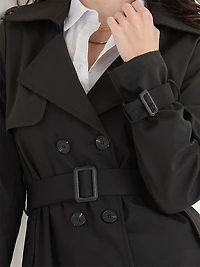 Long Double Breasted Black Trench Navy