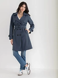 Long Double Breasted Black Trench Navy