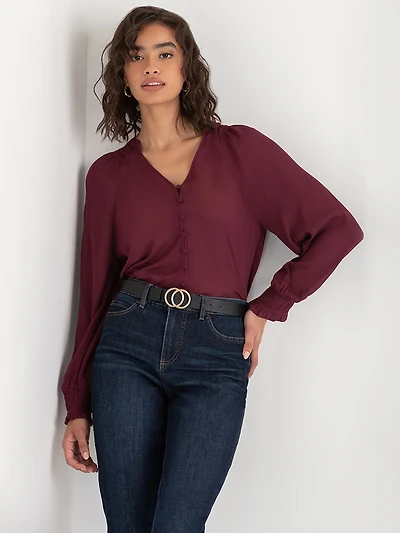 Tunic Blouse with Covered Buttons Windsor Wine