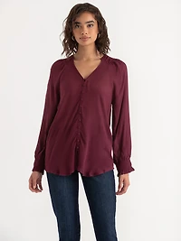 Tunic Blouse with Covered Buttons Windsor Wine