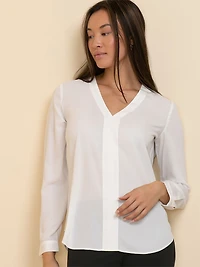 V-Neck Long Sleeve Blouse Black