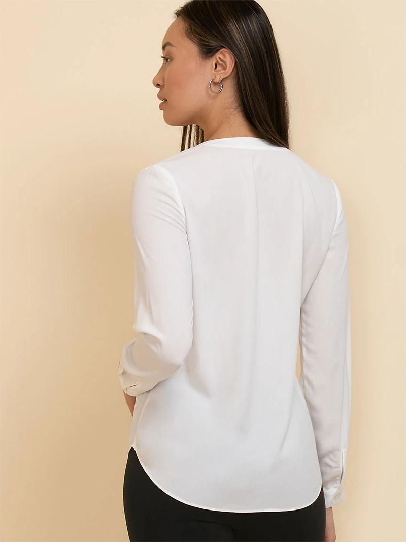 V-Neck Long Sleeve Blouse Black