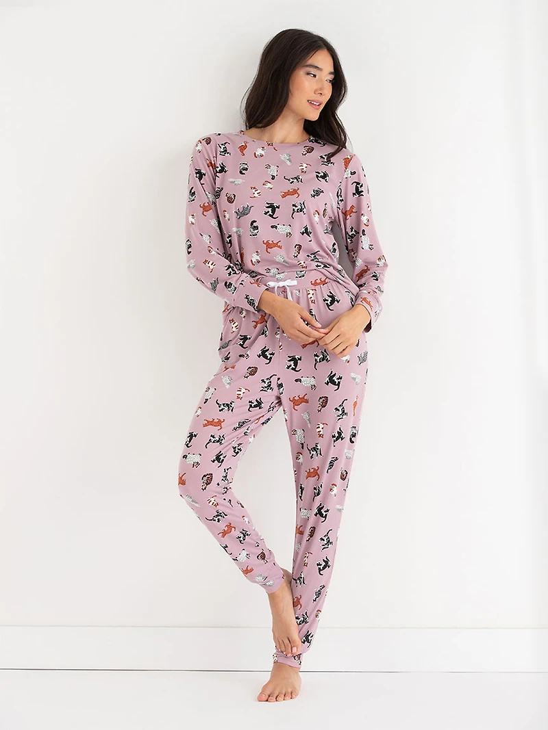 Long Sleeve Print Pajama Set Leopard