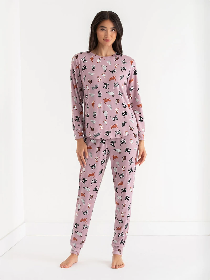 Long Sleeve Print Pajama Set Leopard
