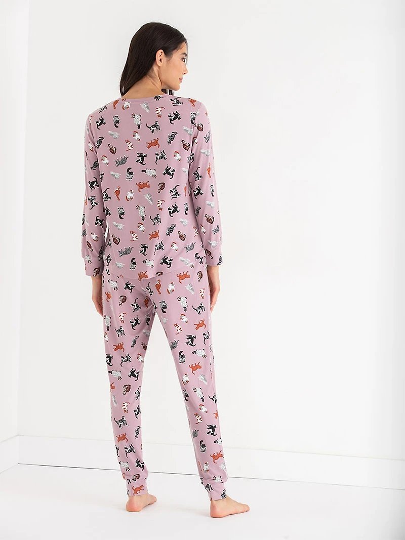 Long Sleeve Print Pajama Set Leopard