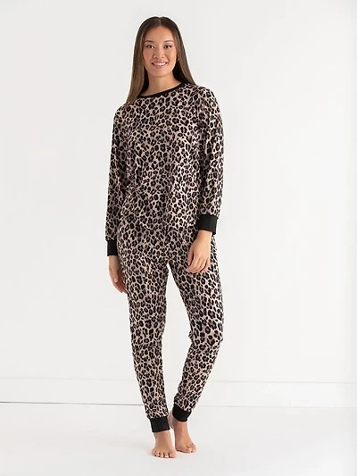 Long Sleeve Print Pajama Set Leopard
