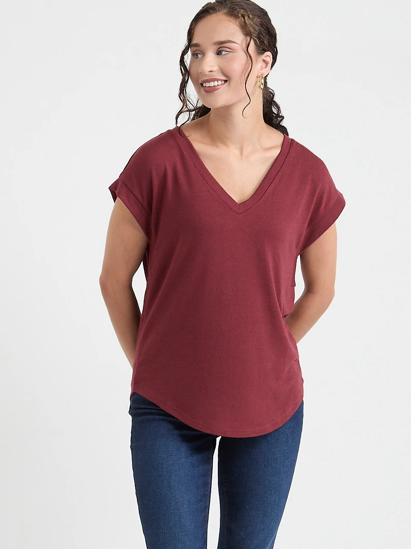 Holly V-Neck Hacci Knit Top Animal Print
