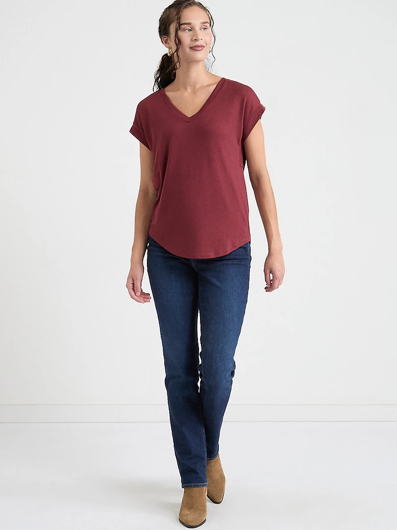 Holly V-Neck Hacci Knit Top Animal Print