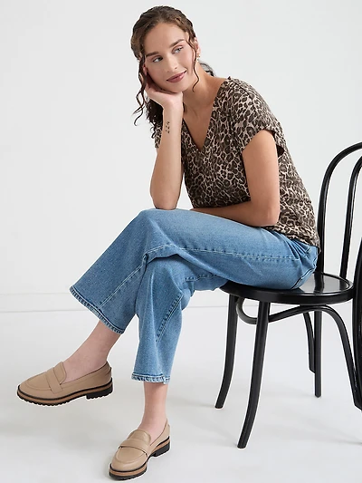 Holly V-Neck Hacci Knit Top Animal Print