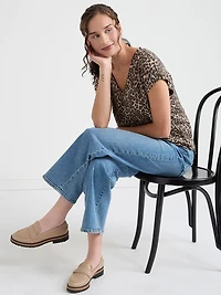 Holly V-Neck Hacci Knit Top Animal Print