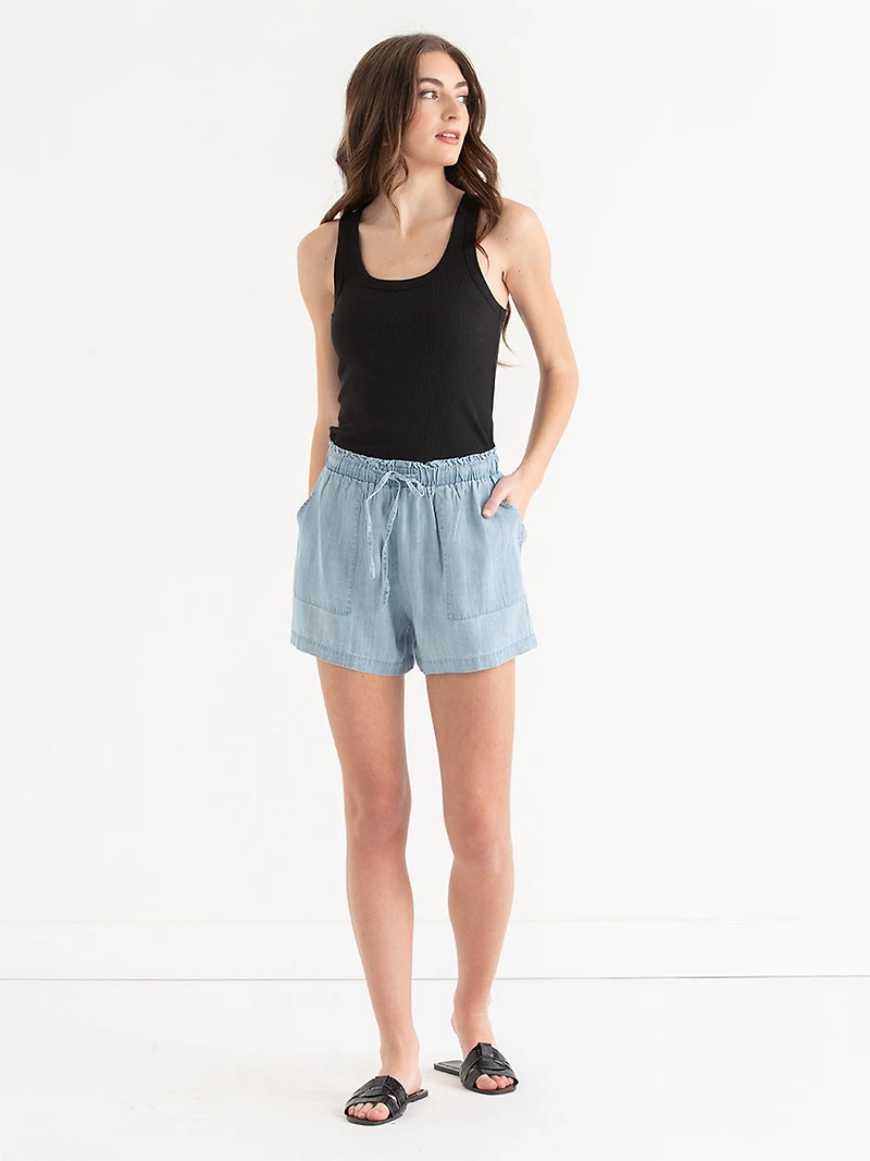 Tencel Drawstring Short Light Wash