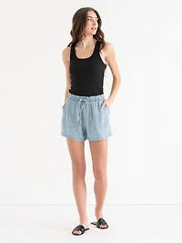 Tencel Drawstring Short Light Wash