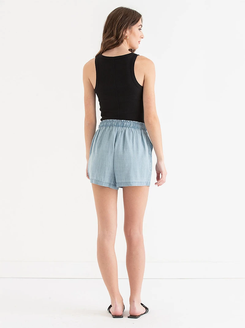 Tencel Drawstring Short Light Wash
