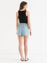 Tencel Drawstring Short Light Wash