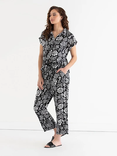 Viscose Linen Pull-On Cropped Leg Pant