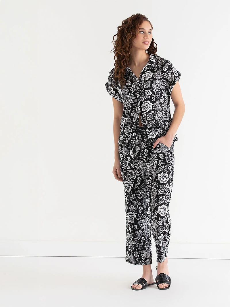 Viscose Linen Pull-On Cropped Leg Pant
