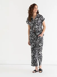 Viscose Linen Pull-On Cropped Leg Pant