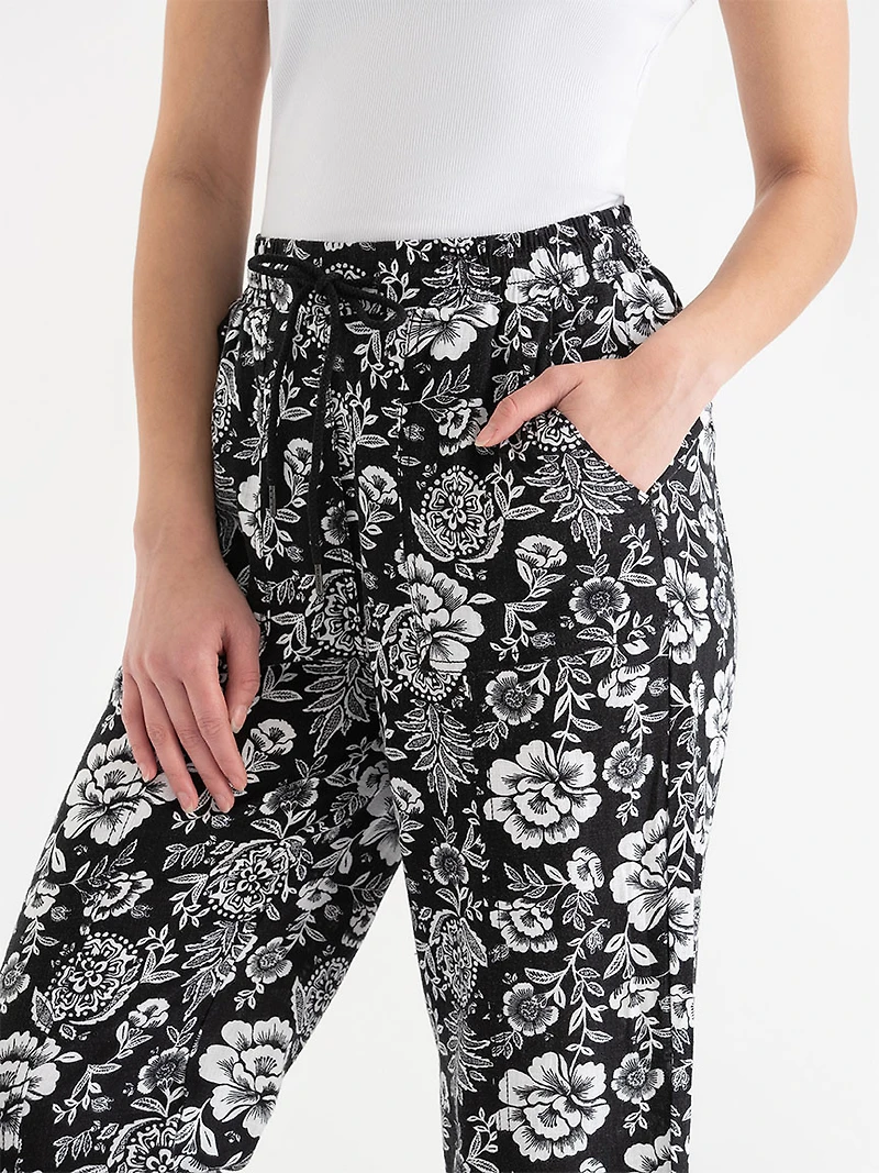 Viscose Linen Pull-On Cropped Leg Pant
